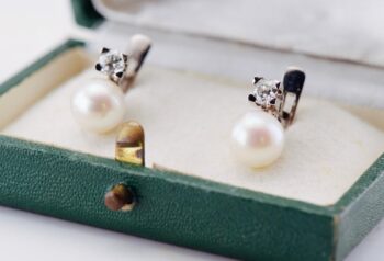VINTAGE MIKIMOTO 18K White Gold 8.5mm Pearl & 0.88ctw Diamond Earrings w/ Box