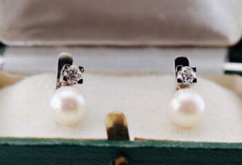 VINTAGE MIKIMOTO 18K White Gold 8.5mm Pearl & 0.88ctw Diamond Earrings w/ Box
