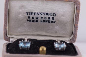 Antique Art Deco TIFFANY & CO 18k White Gold Aquamarine & Diamond Drop Earrings