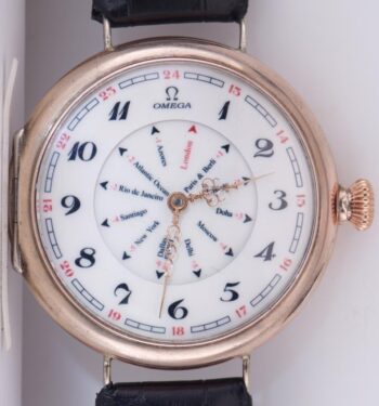 Antique c. 1900 OMEGA Grand-Prix World Time / GMT Silver Wristwatch – 51mm –