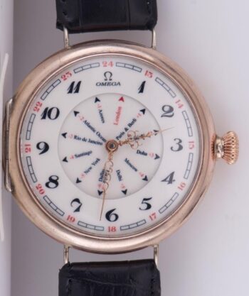 Antique c. 1900 OMEGA Grand-Prix World Time / GMT Silver Wristwatch – 51mm –