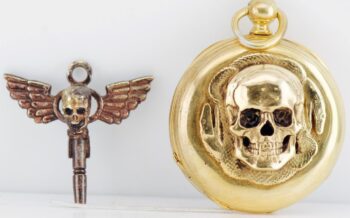 RARE ANTIQUE c.1850 French Memento Mori Skull & Ouroboros Vermeil Pocket Watch