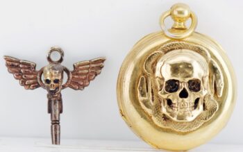 RARE ANTIQUE c.1850 French Memento Mori Skull & Ouroboros Vermeil Pocket Watch