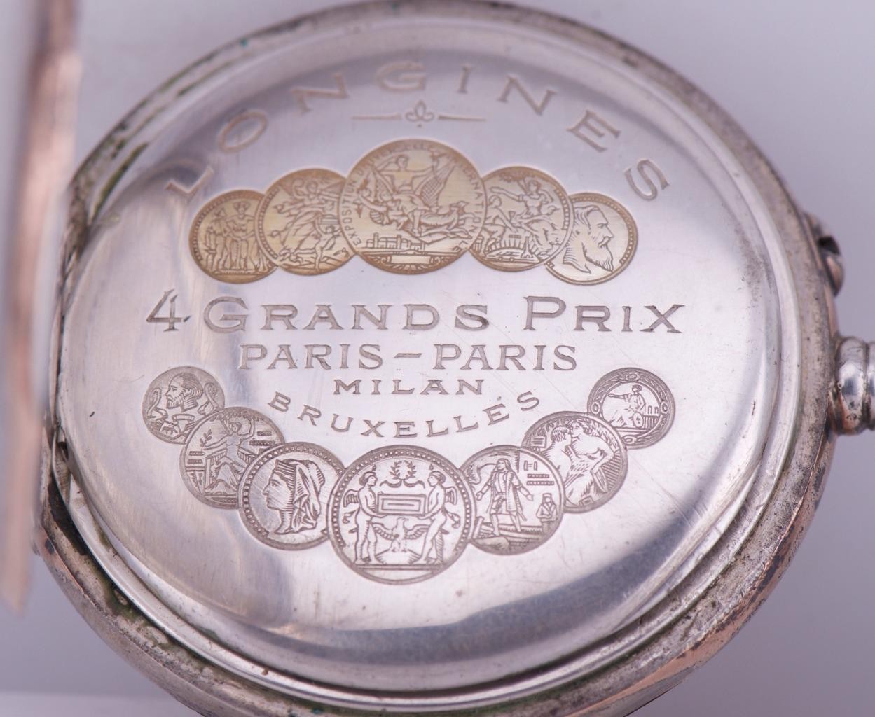 Antique Longines Silver Grand-Prix Pocket Watch Military Officer Award c1907