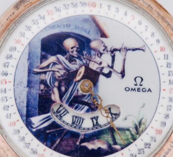 ANTIQUE c.1890s OMEGA .800 Silver Memento Mori Jump-Hour Digital Pocket Watch