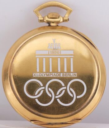 ANTIQUE 1936 Longines XI Olympiad Berlin Olympic Pocket Watch - 18k Gold Plated