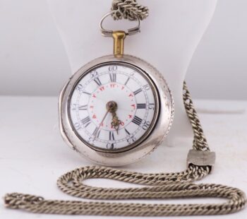 ANTIQUE c.1730s English Silver Pair Case Verge Fusee Pocket Watch Ottoman Market