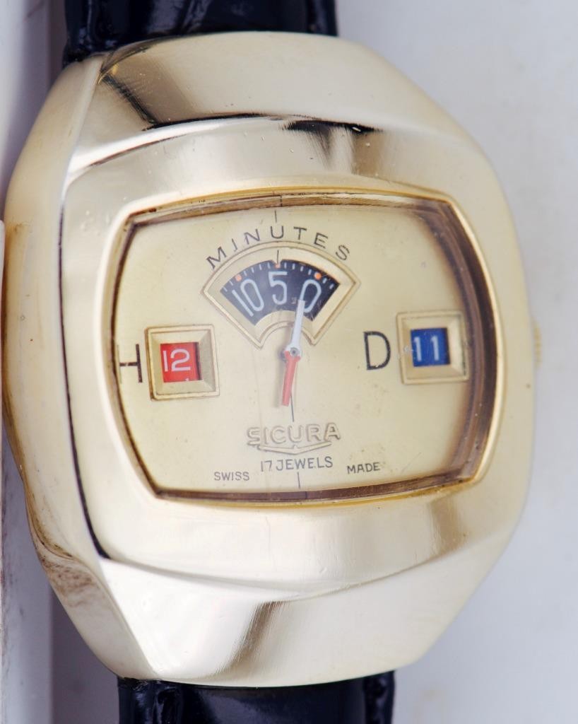 VINTAGE SICURA (Breitling Connection) Mechanical "Jump Hour" Digital Watch 1970s