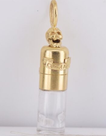 Antique Victorian Chatelaine Cocaine Bottle – 18k Gold Plated Silver Skull Motif