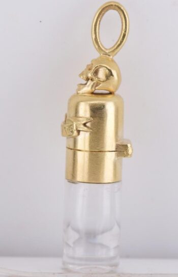 Antique Victorian Chatelaine Cocaine Bottle – 18k Gold Plated Silver Skull Motif