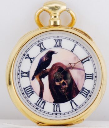 RARE c. 1850s French Memento Mori Pocket Watch 18K Vermeil Chased Case Key Wind