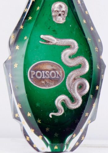Antique Victorian Doctor's Poison Bottle – Emerald Green Glass Skull Snake Motif
