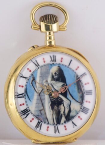 Antique Memento Mori Grim Reaper Pocket Watch LeCoultre 18k Silver 47mm Mint