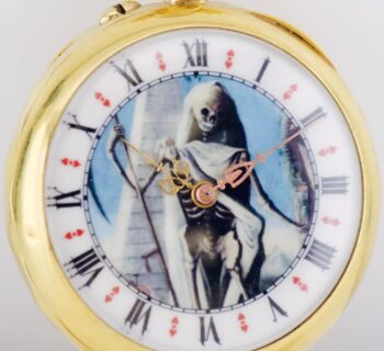 Antique Memento Mori Grim Reaper Pocket Watch LeCoultre 18k Silver 47mm Mint