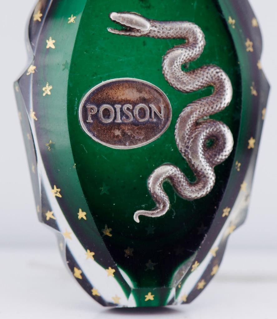 Antique Victorian Doctor's Poison Bottle – Emerald Green Glass Skull Snake Motif