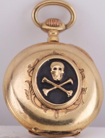 Antique Memento Mori Skull Widow Pendant Pocket Watch LeCoultre 18k Gilt Silver