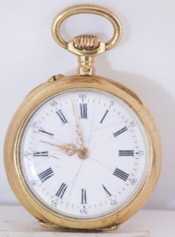 Antique Memento Mori Skull Widow Pendant Pocket Watch LeCoultre 18k Gilt Silver