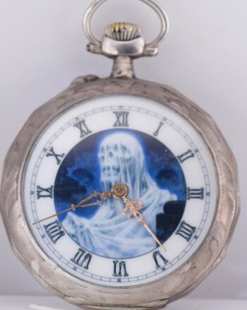 Antique Memento Mori Wraith Skull Pocket Watch Silver LeCoultre Chased 47mm Mint