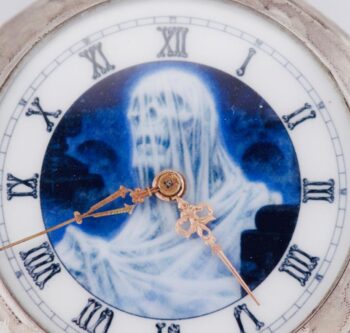 Antique Memento Mori Wraith Skull Pocket Watch Silver LeCoultre Chased 47mm Mint