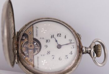 Antique HEBDOMAS 8-Day Pocket Watch Engraved Silver Visible Escapement 39mm Mint