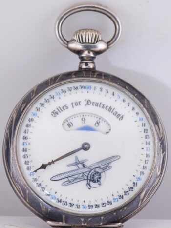WWI German Military Aviation Jump Hour Pocket Watch Silver Niello 49mm GALA