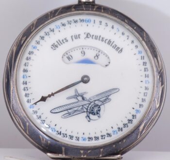 WWI German Military Aviation Jump Hour Pocket Watch Silver Niello 49mm GALA