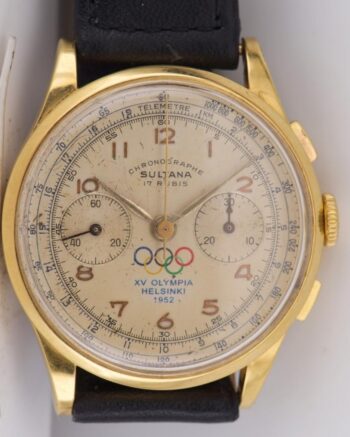 18K Gold SULTANA 1952 Helsinki Olympic Athletes Chronograph Watch 37mm Working