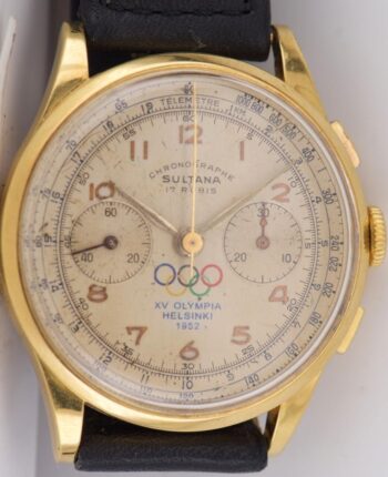 18K Gold SULTANA 1952 Helsinki Olympic Athletes Chronograph Watch 37mm Working