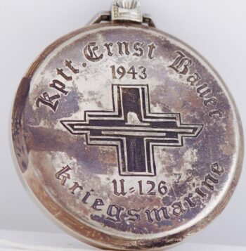 1943 German Kriegsmarine U-Boat Pocket Watch Captain Ernst Bauer U-126 47mm RARE