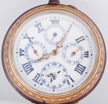 Oversize 66.5mm Memento Mori Skull Automaton Triple Calendar Pocket Watch 1890s