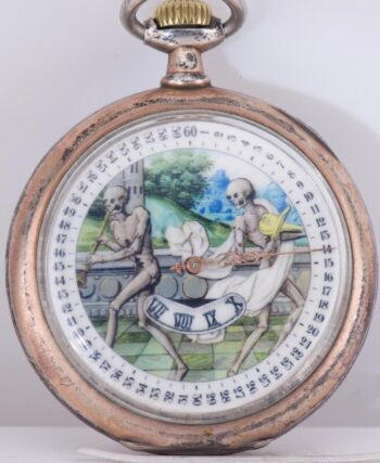 Antique Late 19th C. Memento Mori Solid 800 Silver Pocket Watch – Jump Hour Dial