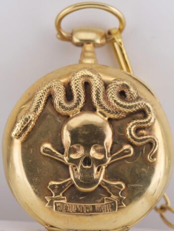Antique Vacheron Freres Memento Mori Skull Pocket Watch 18k Gold Plated Case