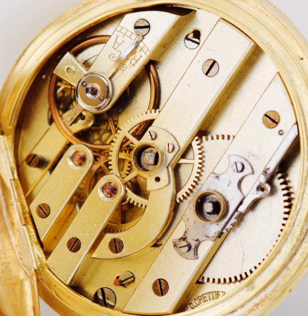 Antique Vacheron Freres Memento Mori Skull Pocket Watch 18k Gold Plated Case