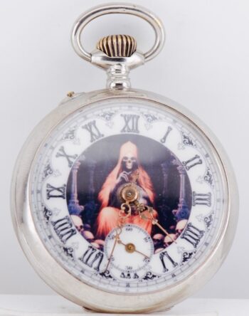 Antique Swiss Memento Mori Skull Pocket Watch Silver 0.800 44mm Working c1890s
