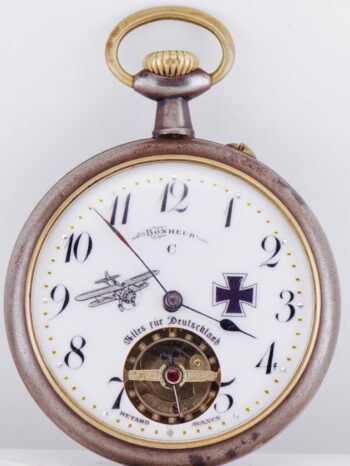Antique WWI German Military Aviation Award Pocket Watch Bonheur Iron Cross 50mm