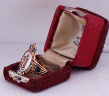 Antique Faberge Navy Admiral's Award Ring 14k Gold Enamel Ruby Sapphire-Box 1908