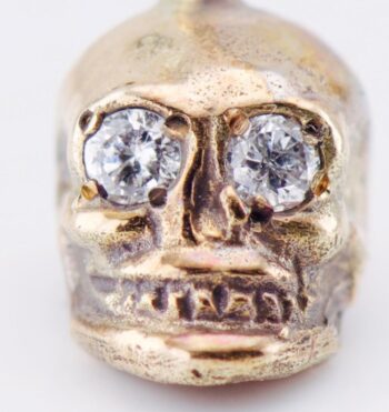 Antique Victorian 14k Solid Gold Diamond Memento Mori Skull Charm Fob Pendant