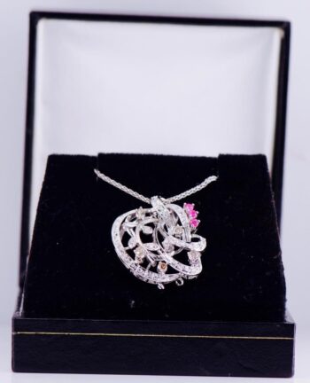 Vintage Estate Pendant Necklace 18k White Gold 1ct Diamond Rubies Boxed RARE