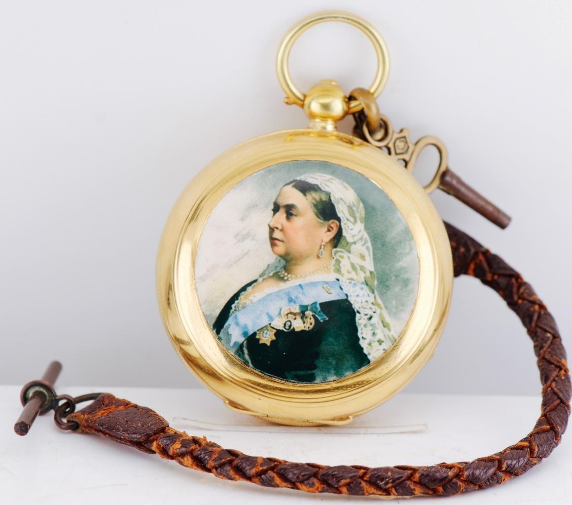Queen Victoria Diplomatic Presentation Pocket Watch Enamel 18k Gold Silver 52mm