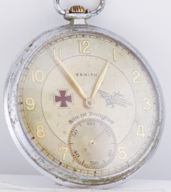 Antique 1930s ZENITH German Aviation Pilot Award Pocket Watch 45.5mm Working
