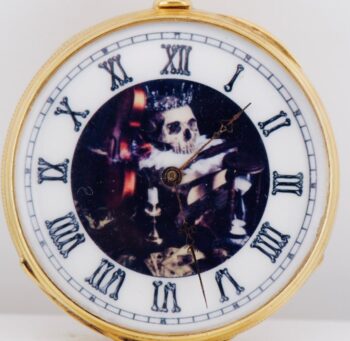 Antique 1850s French Memento Mori 18k Vermeil Silver Pocket Watch 45mm Key Wind