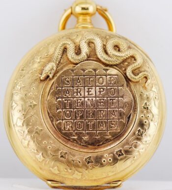 Antique Mid-19thC Occult SATOR Square Magic 18k Vermeil Pocket Watch 44mm RARE