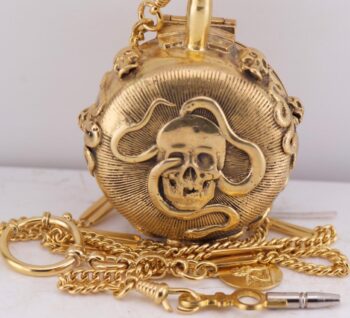 Museum-Quality 18thC French Memento Mori Skull Ormolu Verge Fusee Pocket Watch
