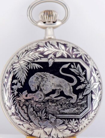 Antique Silver Niello Full Hunter Pocket Watch Emperor Haile Selassie Urania 45m