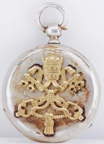 Antique Pope Pius IX Holy See Papal Silver Pocket Watch 46mm Key Wind Perfect