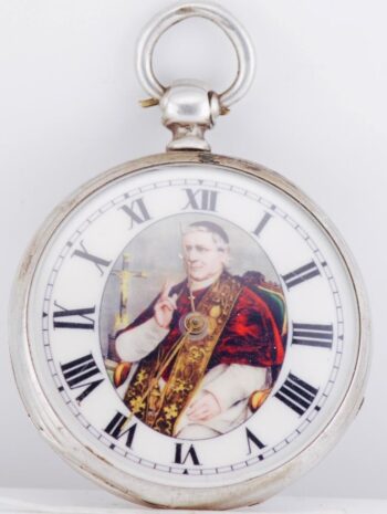 Antique Pope Pius IX Holy See Papal Silver Pocket Watch 46mm Key Wind Perfect