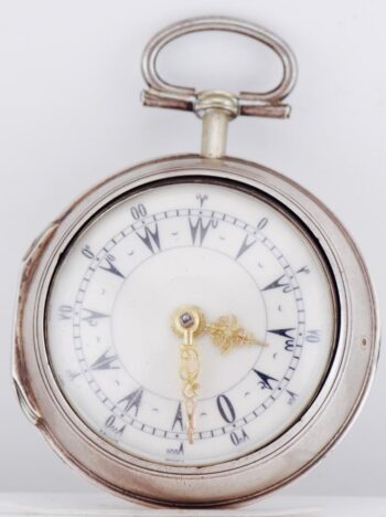 Antique 18thC Georgian English Silver Ottoman Pair Case Verge Fusee Watch Samson