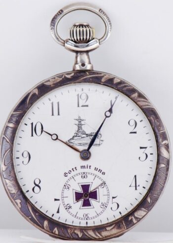 Rare Antique WWI German Navy Officer Award Niello Silver Pocket Watch c1916