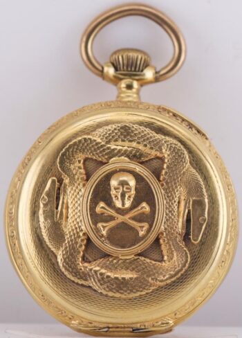 Antique French Memento Mori 18k Gilt Silver Pocket Watch – Ouroboros & Skull