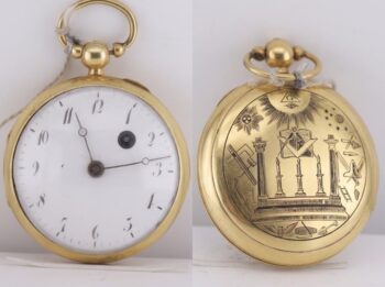 Antique 19th Century French Masonic 18k Gilt Silver Verge Fusee Pocket Watch